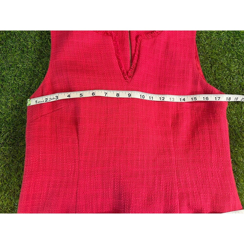 Karl Lagerfeld Paris Tonal Tweed Pink Dress Size 10 Fringe Gold Buttons - Picture 6 of 9